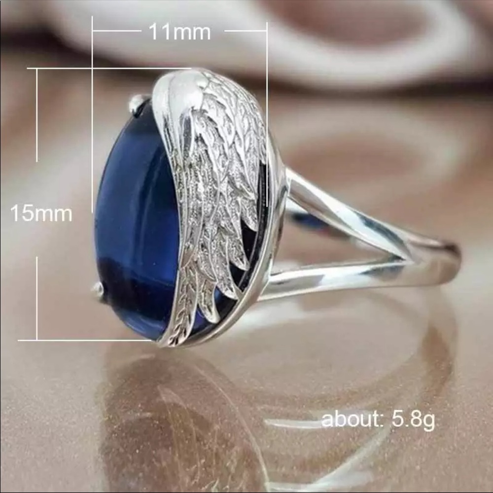 New Delicate Oval Cut Silver Blue Zircon Ring - Picture 6 of 6